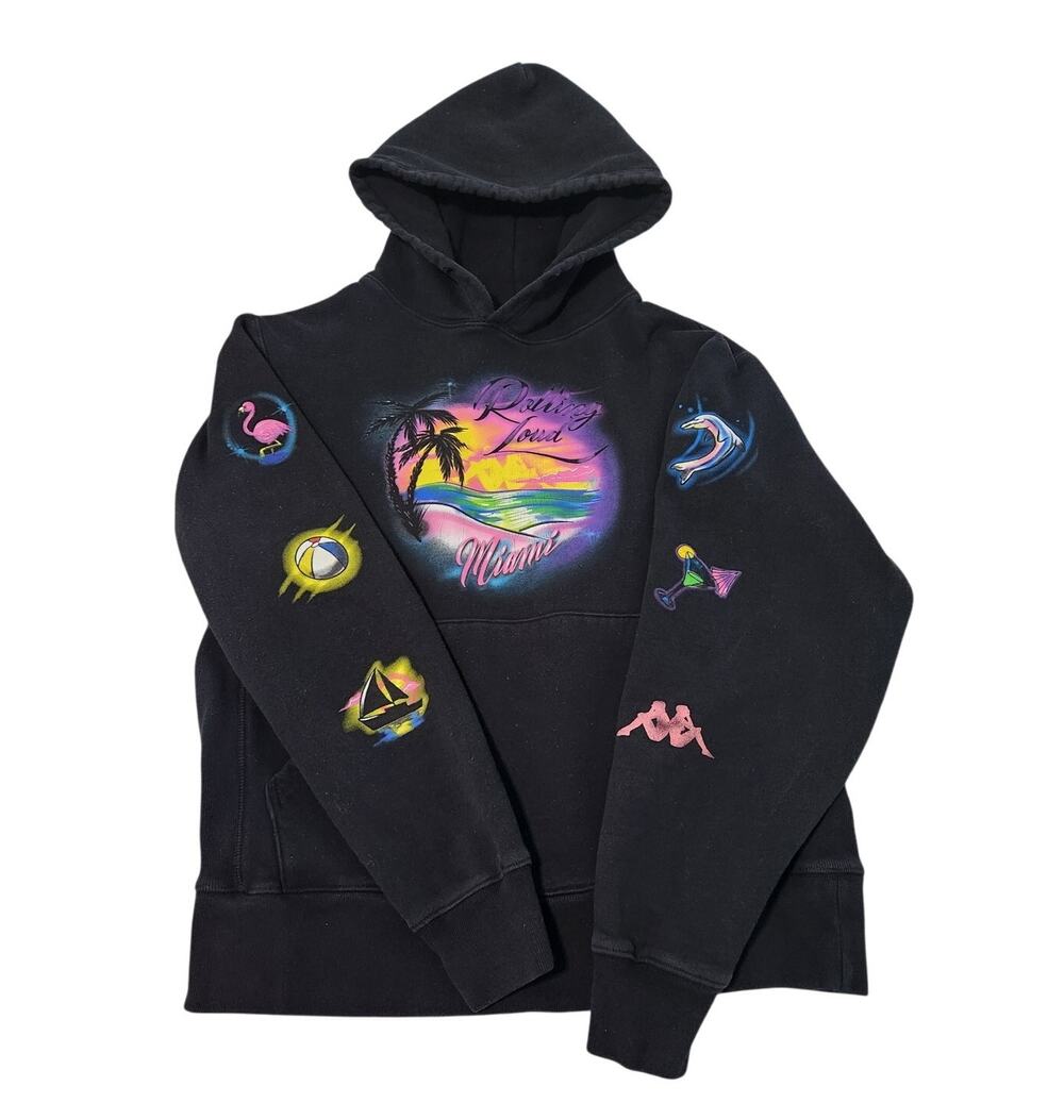 Kappa Rolling Loud Miami Hoodie Size Small Airbrush Graphic Black Sweatshirt
